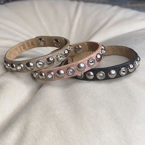 Set of 3 Leather Cuffs with Studs and Swarovski SM